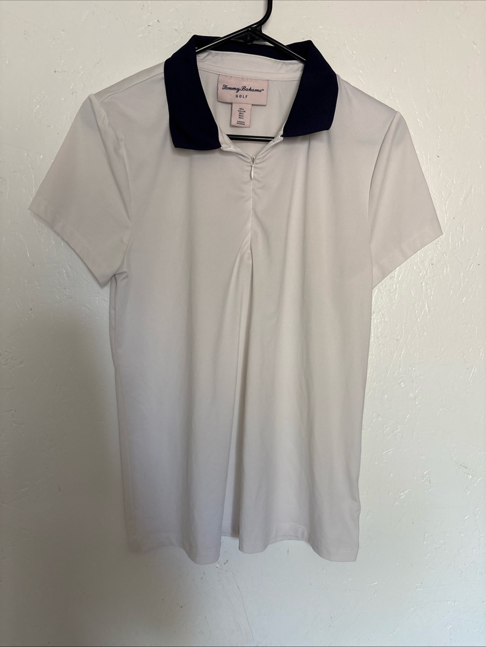 Tommy Bahama White Polo with Navy Collar